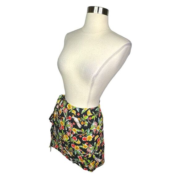 WAYF Kenny Linen Blend Wrap Skirt - Black Hawaiian Print - Size Medium - Picture 5 of 10